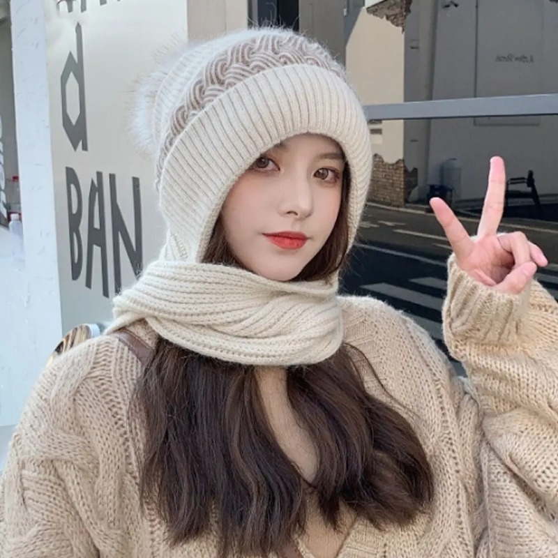 Nueva bufanda de invierno cálida y súper bonita, guantes con forro polar grueso, protección para los oídos, gorro de punto de una pieza a prueba de viento y frío