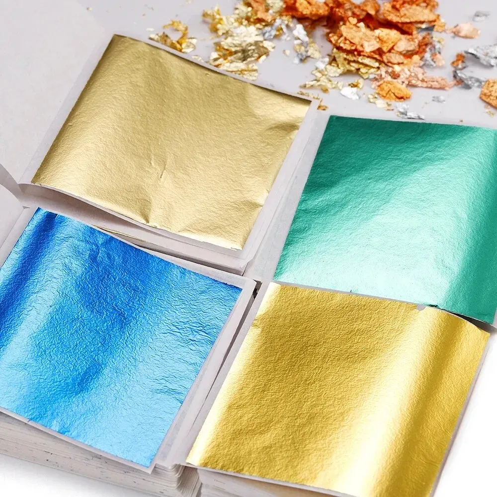 100 แผ่นเลียนแบบทองฟอยล์กระดาษ Leaf Gilding DIY อีพ็อกซี่เรซินแม่พิมพ์ซิลิโคนเครื่องประดับทําบรรจุตกแต่งเรซิ่นหัตถกรรมเครื่องมือ