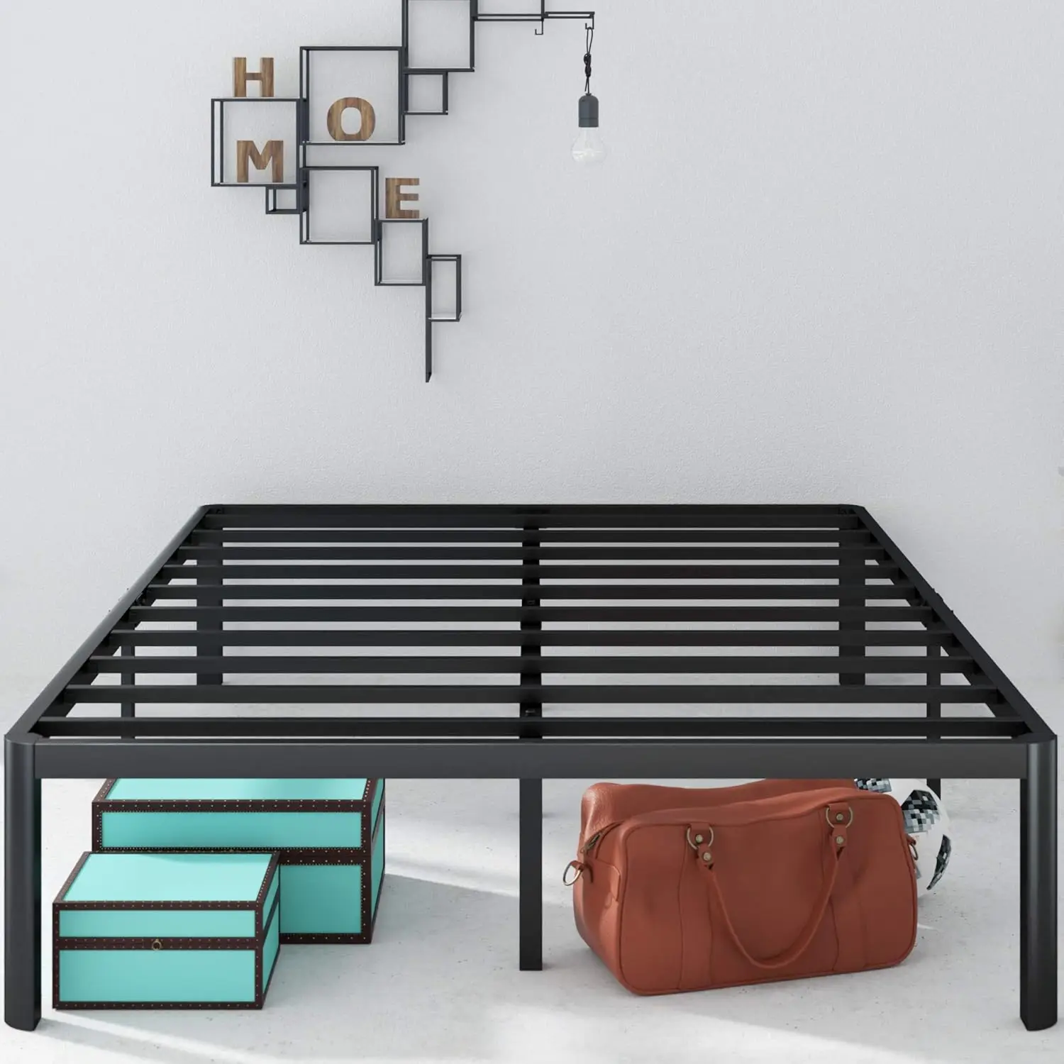 Van Double Bed frame - Bed 135x190 cm - 41 cm Height with Underbed storage - Metal Platform Bed frame with Steel slat supp