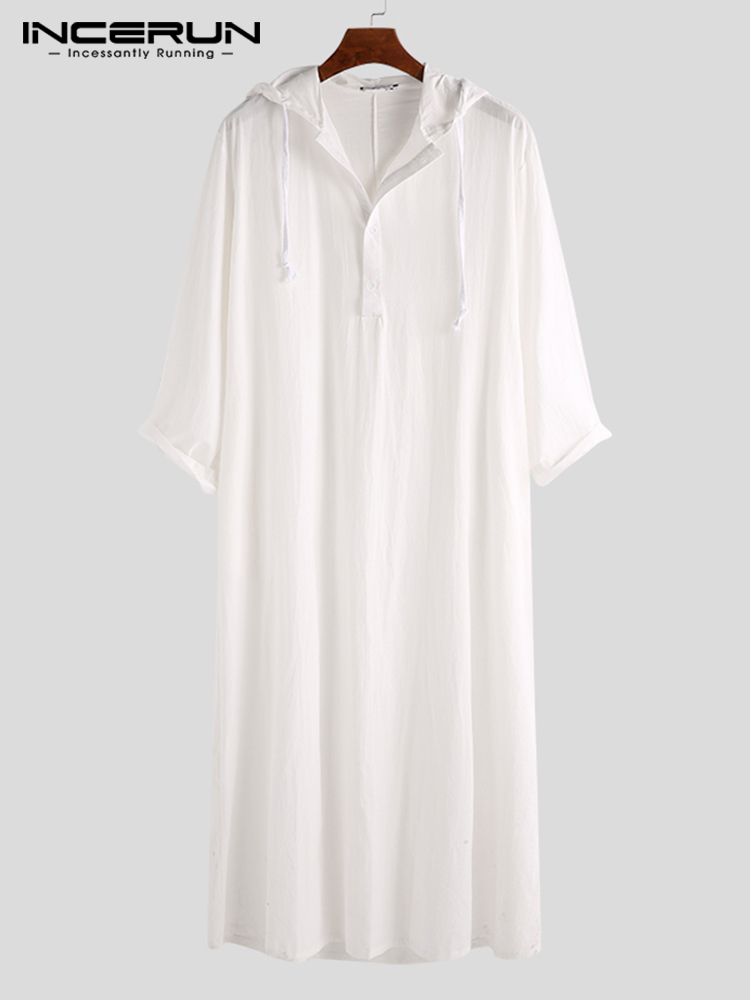 Incerun-メンズ長袖フード付きスウェットシャツ,イスラム教徒のアラビア風の服,調節可能なストラップ付き,耐水性