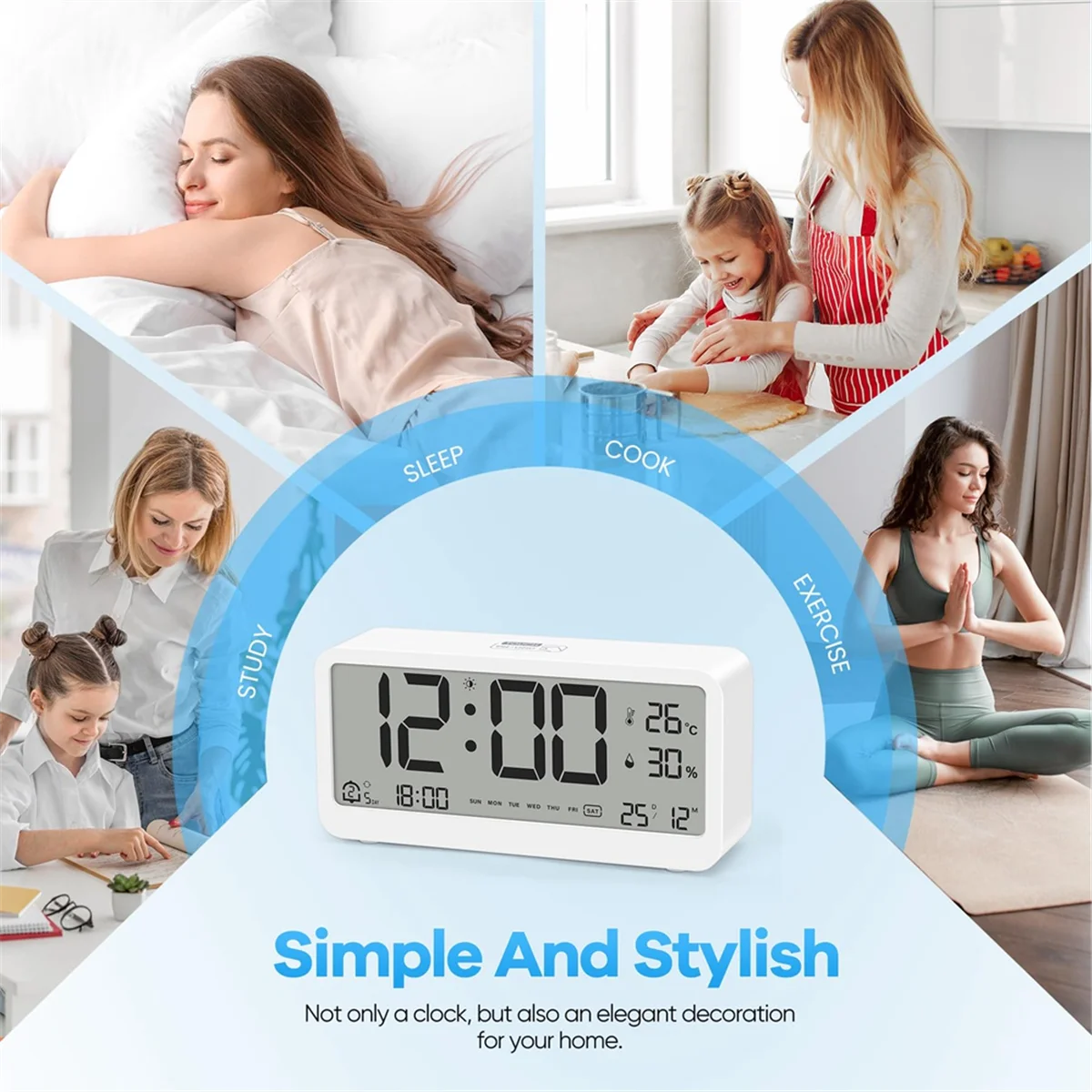 A72P Digital Alarm Clock with Large LCD Display,Loud Ringtone for Efficient Wake Up,Multifunction with Temperature