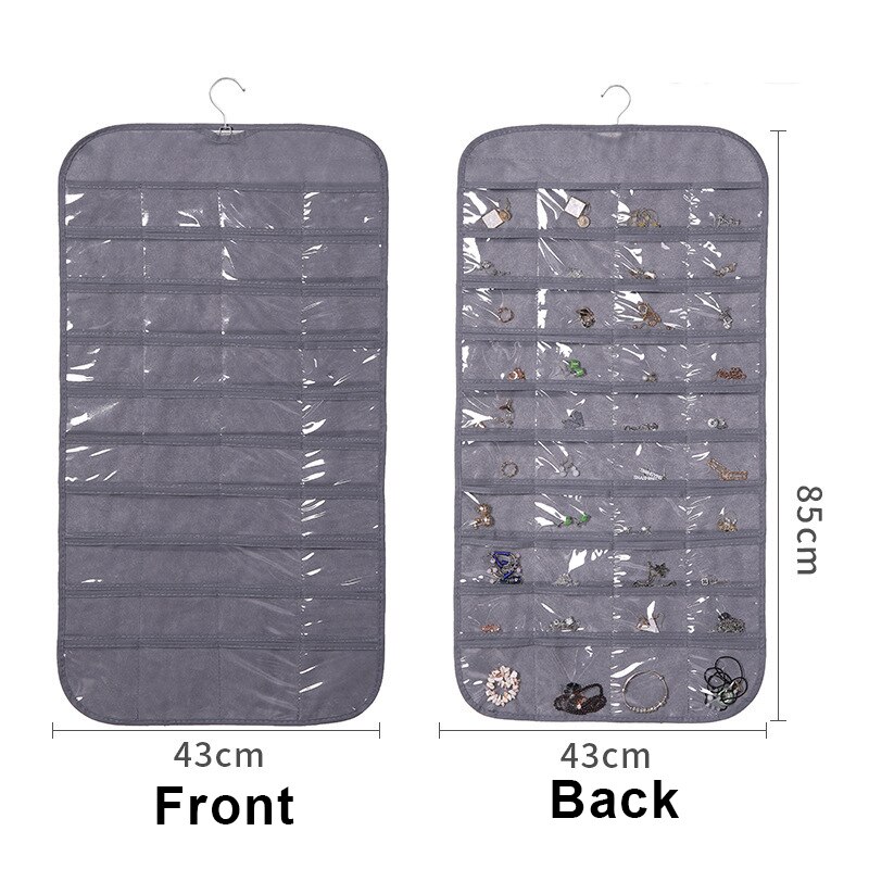 1pc 80 Pockets Hanging Women Jewelry Organizer, Earrings Necklace Bracelet Ring Accessories Display Holder