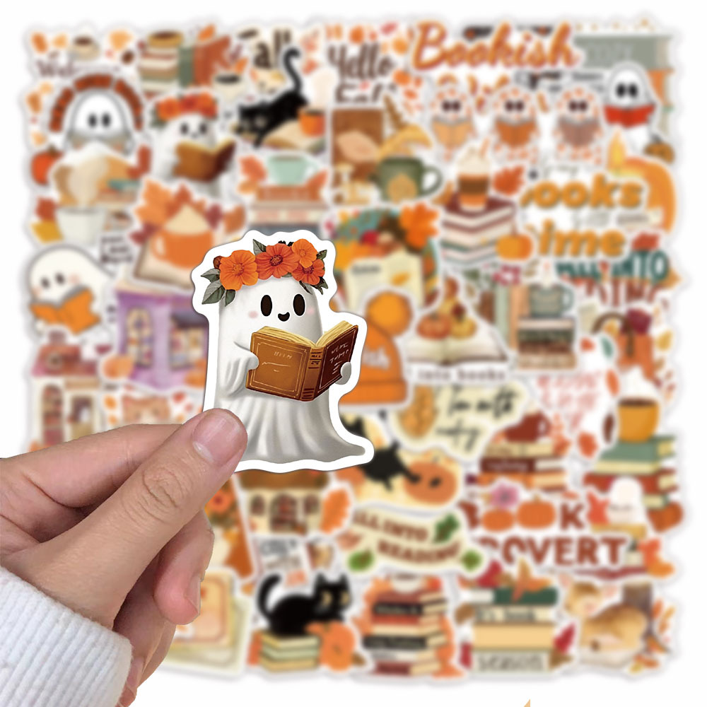 50 stuks Bookish Herfst Graffiti Stickers Cartoon Leuke Ghost Boeken Graffiti DIY Boekboek Notebook Stickers