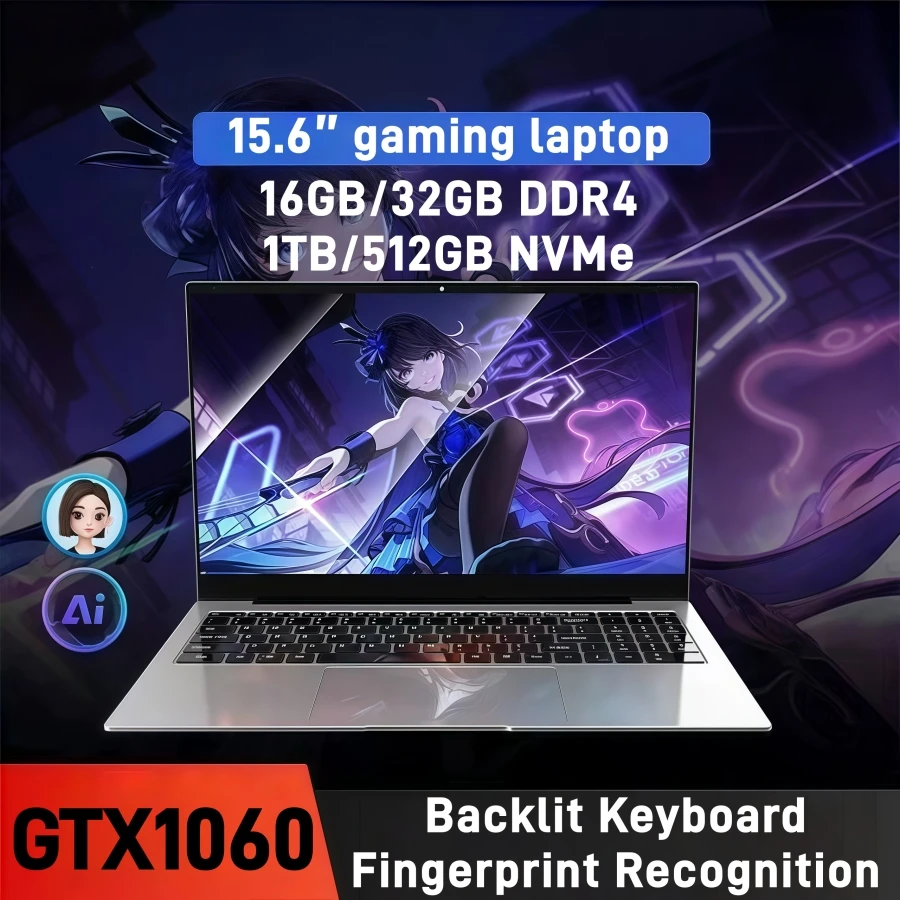 15.6 "gtx1060 gaming laptops draagbare notebook computer pc laptop Gamer intel N95 32GB DDR4 1TB SSD Windows11 Verlicht Toetsenbord
