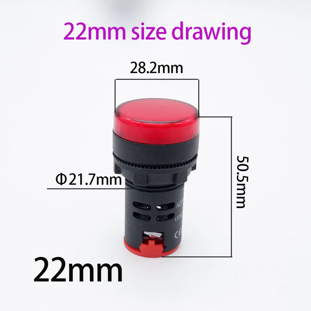 22mm Plastic Indicator Light AD16-22DS Red Yellow Blue White Green 12V 220V Panel Installation Signal Power LED Indicator Light