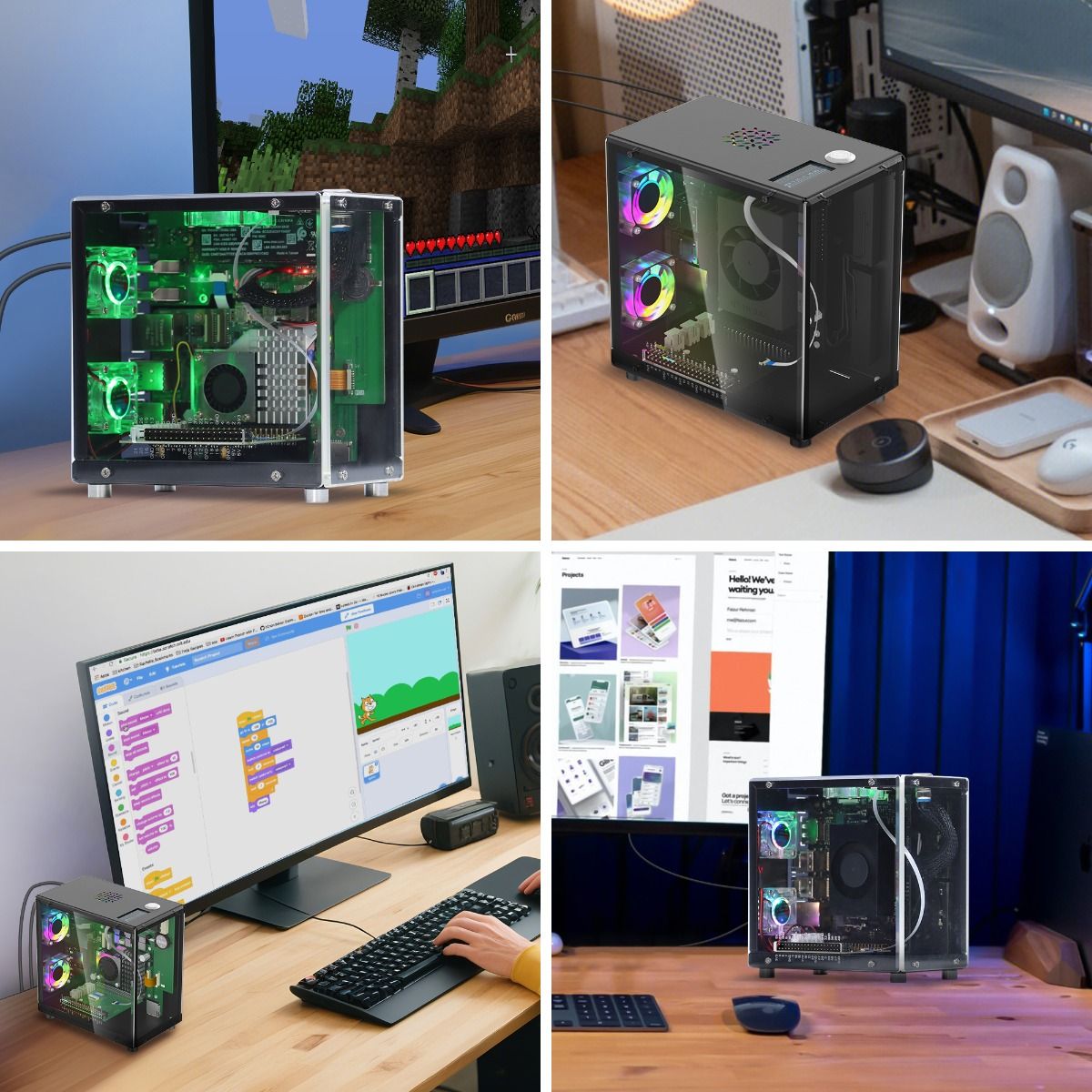 Elecrow Mini PC Case With 1.3'' OLED Screen, 3xCooling Fans,PCIe M.2 Socket,RGB Color Light For Raspberry Pi 5,Jetson Orin Nano