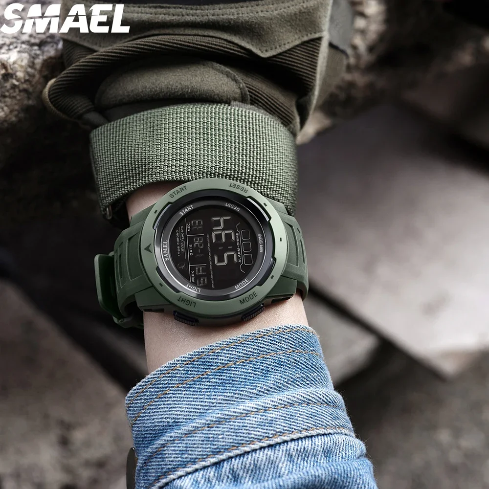 Reloj SMAEL 8105 para hombre, relojes digitales, relojes de pulsera deportivos LED, reloj resistente al agua hasta 50m, cronómetro con luz Digital