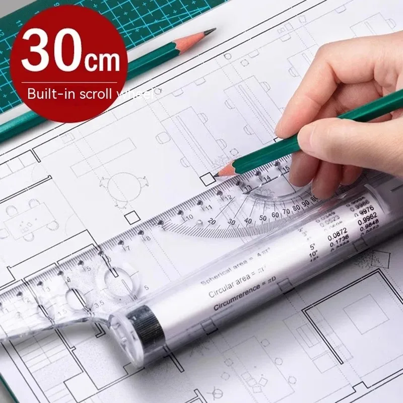 Multifunctional Parallel Ruler With Roller 30cm Plastic Clear Math Circular Drawing Measuring Tool Student Design Architectural