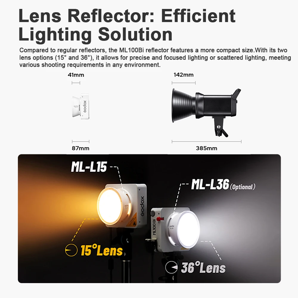 Godox ML100Bi Luz de vídeo LED bicolor 2800-6500K 120W Control por aplicación Luces de selfie portátiles para disparar al aire libre Llive Streaming