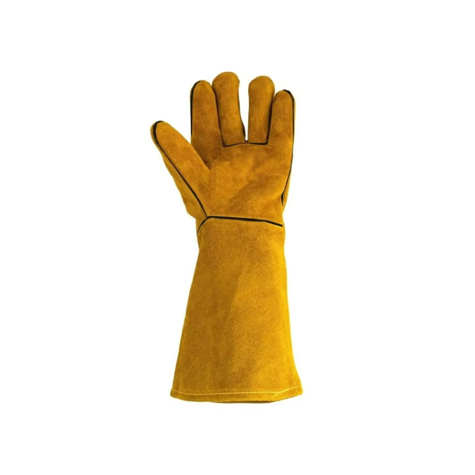 Guantes de soldadura en Stock, resistentes al calor, aislados, diseño personalizado, guantes de cuero para soldar, guantes de trabajo de seguridad