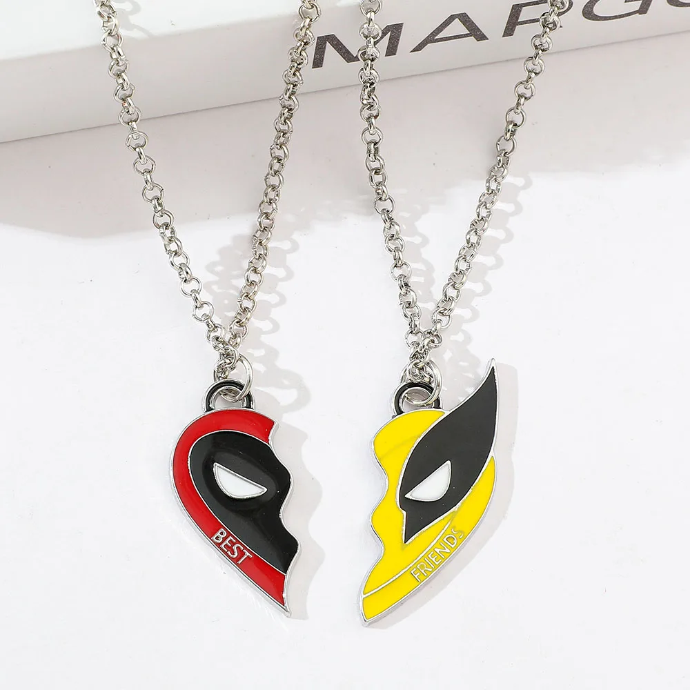 Marvel Deadpool e Wolverine Heart Pendant Keychain, Conjunto de colar melhores amigos, presente perfeito para fãs