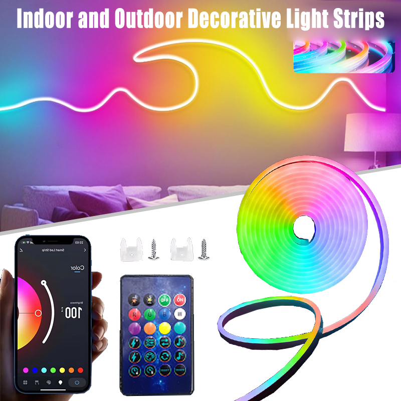 Luces de tira LED flexibles, luces de tira de neón que cambian de color RGB con aplicación/control remoto, luces de neón LED para exteriores impermeables IP67。