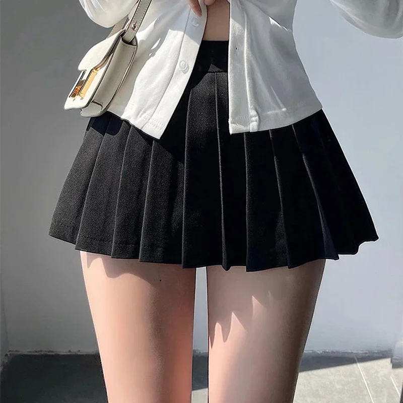 Geplooide Rok Met Korte Broek Vrouwen Sexy Hoge Taille Onregelmatige Witte A-Lijn Gyaru Tennis Extreme Minirok School 2024