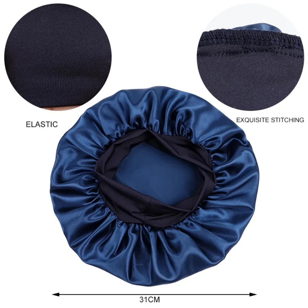 Nuevo Gorro De dormir De ala ancha liso De satén para mujer, gorro con banda elástica para la cabeza Unisex, gorro para el cuidado del cabello, gorro De noche, gorro De noche
