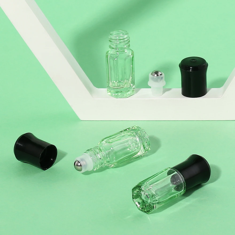 3pcs 3ml 미니 팔각형 모양 휴대용 유리 롤온 병(강철 공 포함) - 여행 및 화장품 보관에 적합