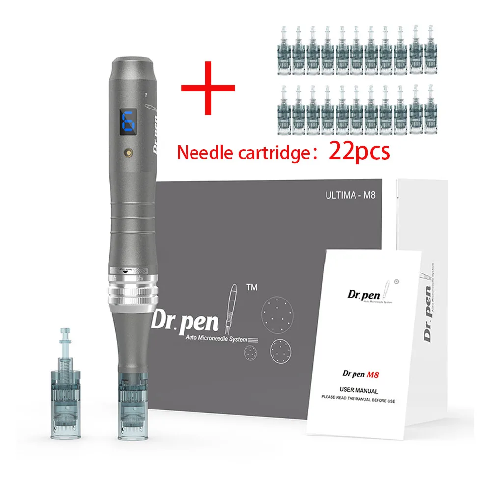 DR PEN Ultima ปากกาไร้สายไฟฟ้า M8, M8เดอร์มาเพ็นพร้อมตลับหมึกขนาดเล็ก22ชิ้นเครื่องดูแลผิวที่ต้องการ