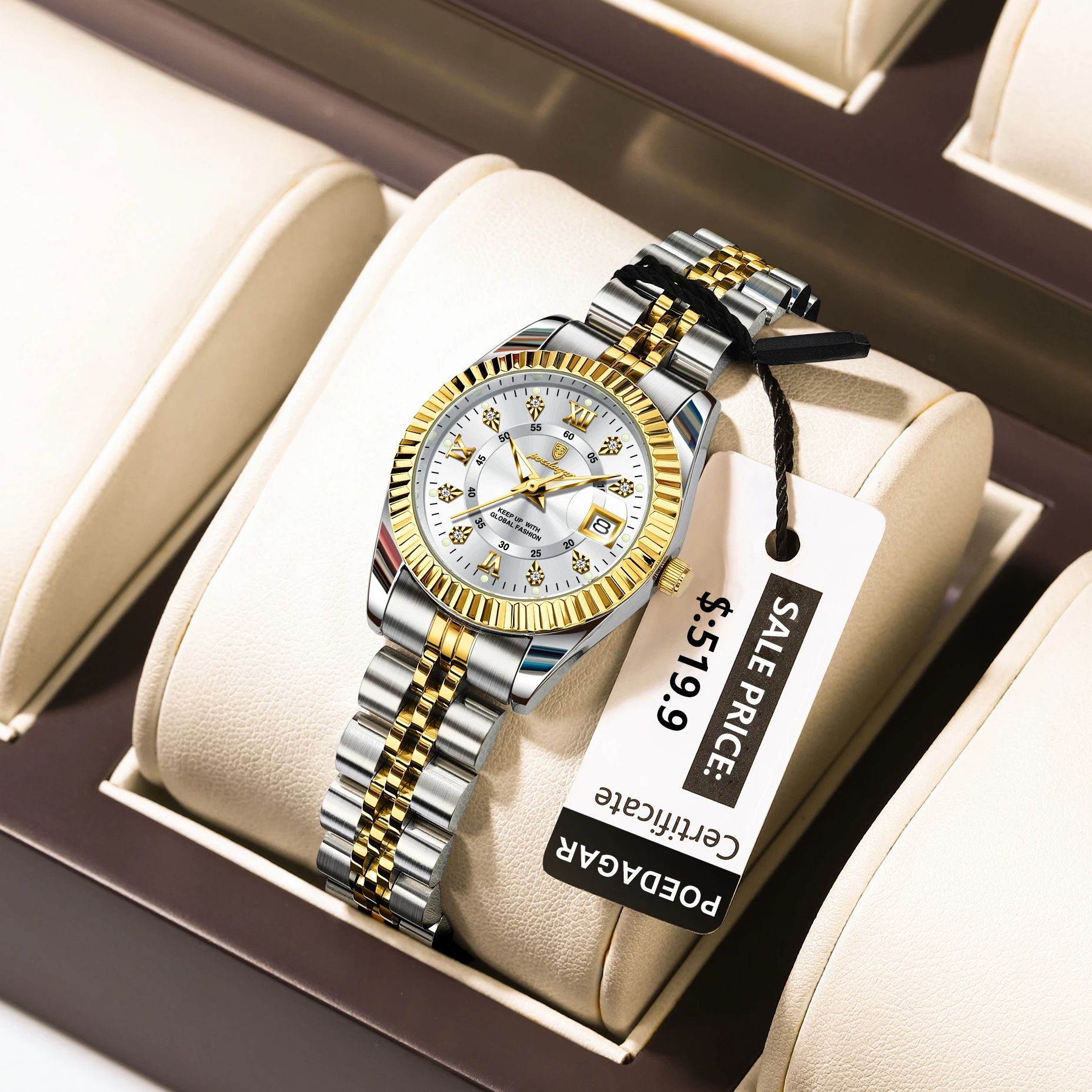 POEDAGAR Reloj elegante de lujo para mujer, Reloj luminoso resistente al agua con fecha para mujer, relojes de cuarzo de acero inoxidable para mujer, Reloj para chica