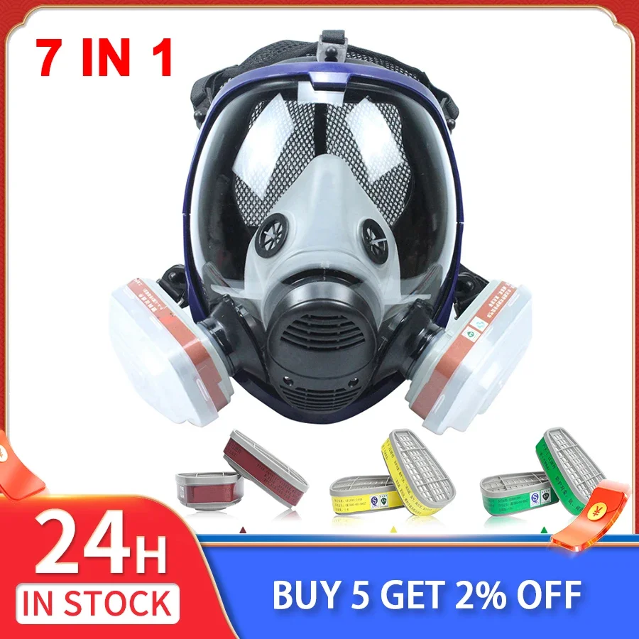 Máscara química 6800 máscara de gás respirador à prova de poeira pintura spray de pesticidas silicone rosto cheio filtros acessórios de soldagem de laboratório