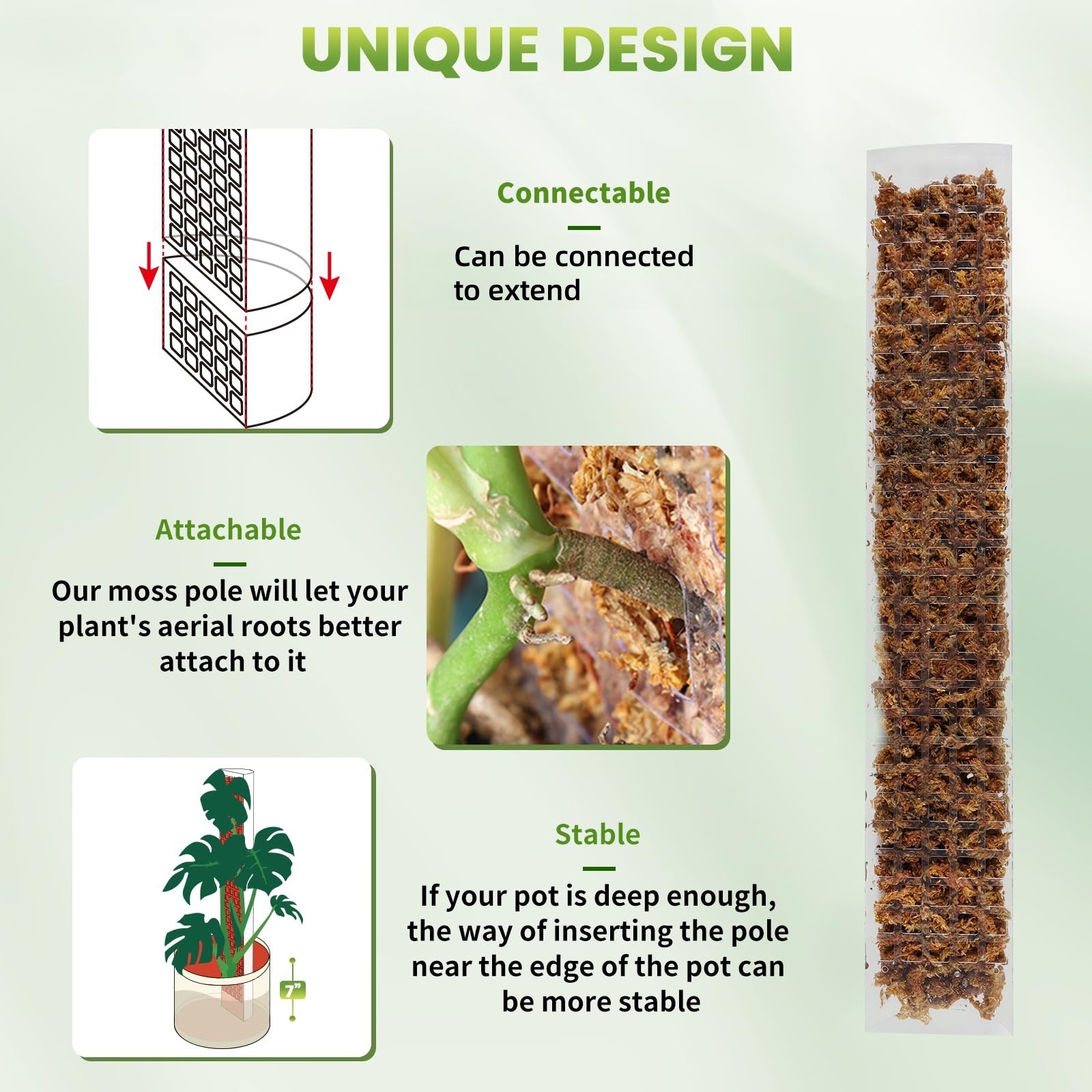 Poste de musgo de plástico para plantas monstera, postes de plantas de 24 pol./36 pol./48 polegadas para plantas de escalada, suporte para plantas internas, estaca de crescimento de jardim