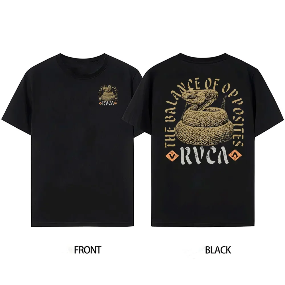 RVCA メンズ グラフィック半袖クルーネック Tシャツ綿レトロストリートファッションメンズシャツ半袖デザイントップスストリート