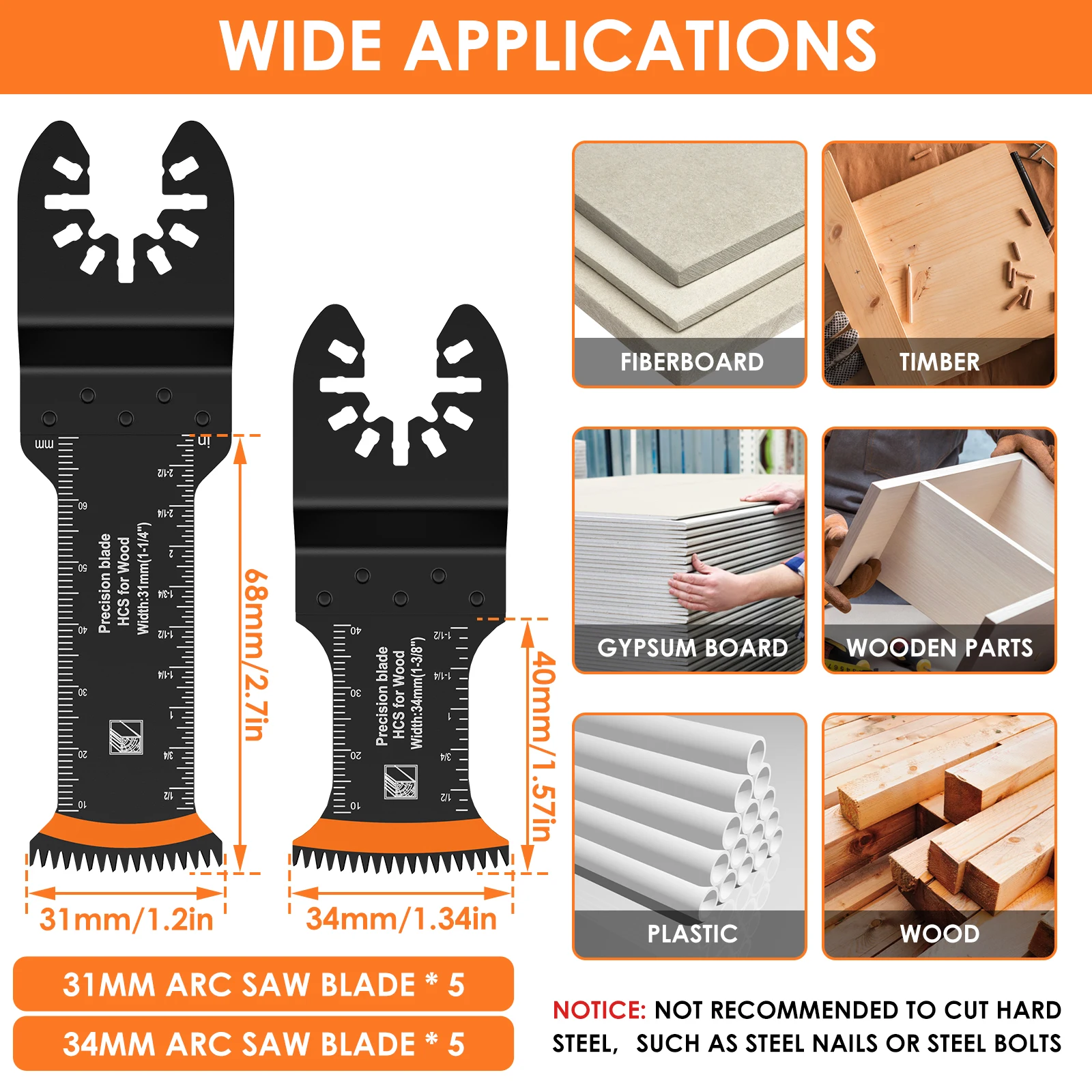 10 Stuks Japanse Oscillerende Zaagbladen Koolstofstaal Bi-Metaal Gebogen Rand Multitool Messen Scherp Slijtvast Snijblad
