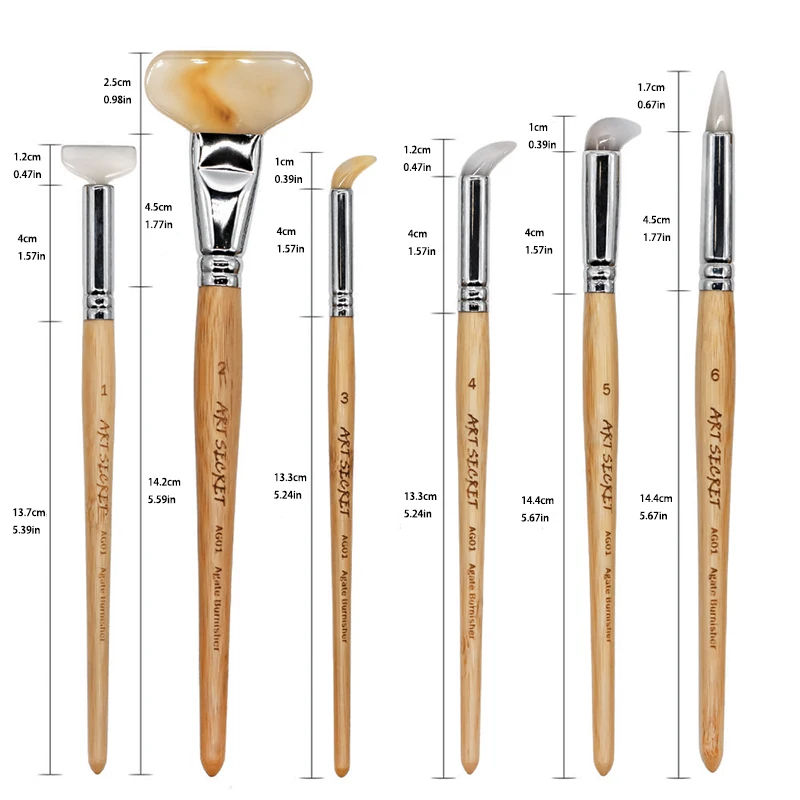 ArtSecret AG01 Agate Burnishers for Golden Foil, Flat Round Curved Shape Bezel Golden Silver Leaf Bookbinders Craft Tools