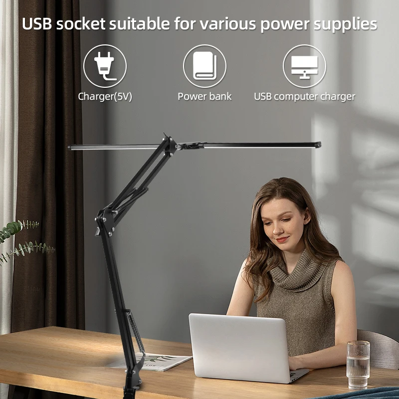 Double Head LED Desk Lamps Led Computer Monitor Light Stepless Dimmable USB Table Lamp for Office Study Reading Lighting Fixture