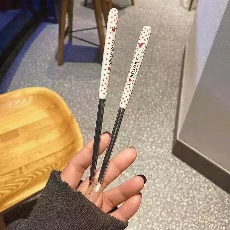 Set di cucchiai per bacchette ad alta aspetto carino cartone animato Set di stoviglie portatili da viaggio per studenti in acciaio inossidabile
