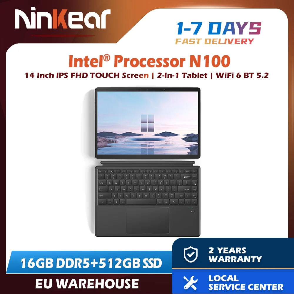 Ninkear T40 Laptop Touchscreen 2 In 1 Tablet Intel N100 14 Inch Fhd 16Gb Ddr5 + 512Gb Ssd Wifi 6 Rgb Verlicht Toetsenbord Met Stylus