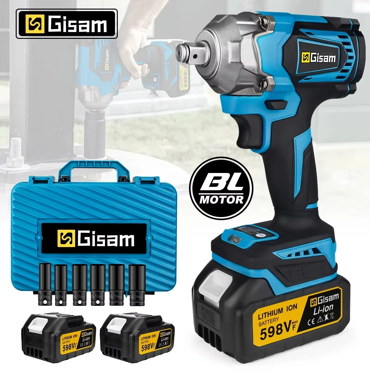 Gisam 1200NM bezszczotkowy elektryczny klucz udarowy klucz akumulatorowy 1/2 "opony samochodowe akumulatorowe elektronarzędzia do Makita 18V Pin akumulatora