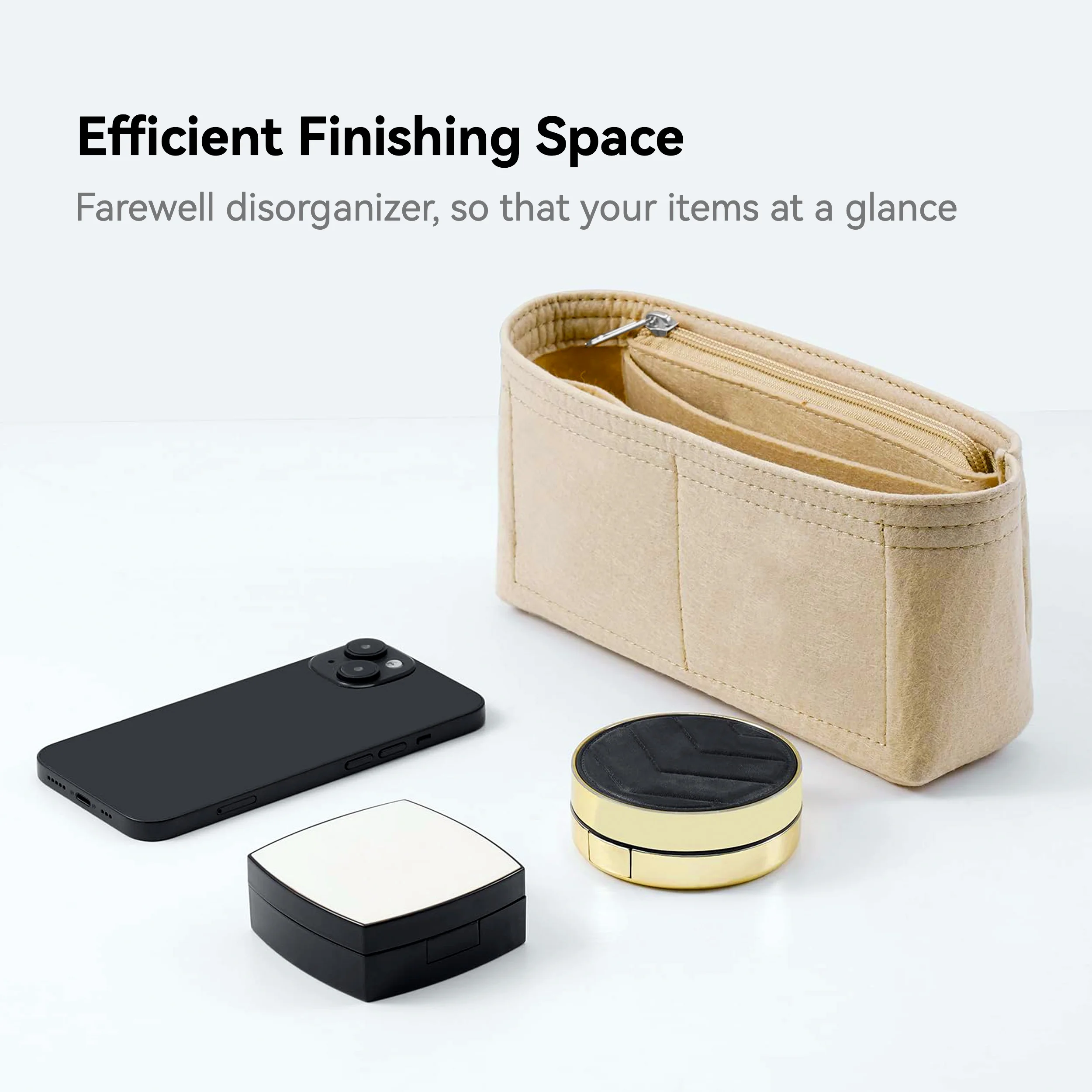 Felt Purse Organizer Insert with Zipper – กระเป๋าซับในสําหรับกระเป๋าสะพาย, กระเป๋าถือและ Totes, กระเป๋าเก็บผู้หญิง, 3 ขนาด
