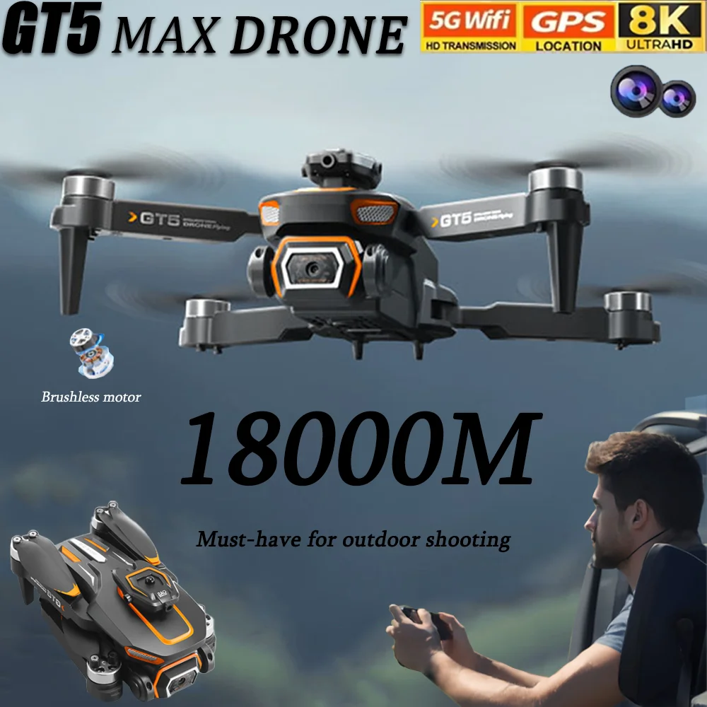 Gt5 8k hd fluxo óptico lente dupla drone com câmera grande angular dobrável quadcopter wifi crianças controle remoto presente de aniversário