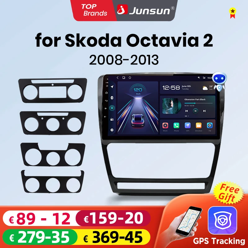 Junsun-Wireless CarPlay rádio Android Auto, Sistemas Inteligentes de Carro, RDS, BT, DSP, 2 Din, Skoda Octavia 2 A5 2008-2013