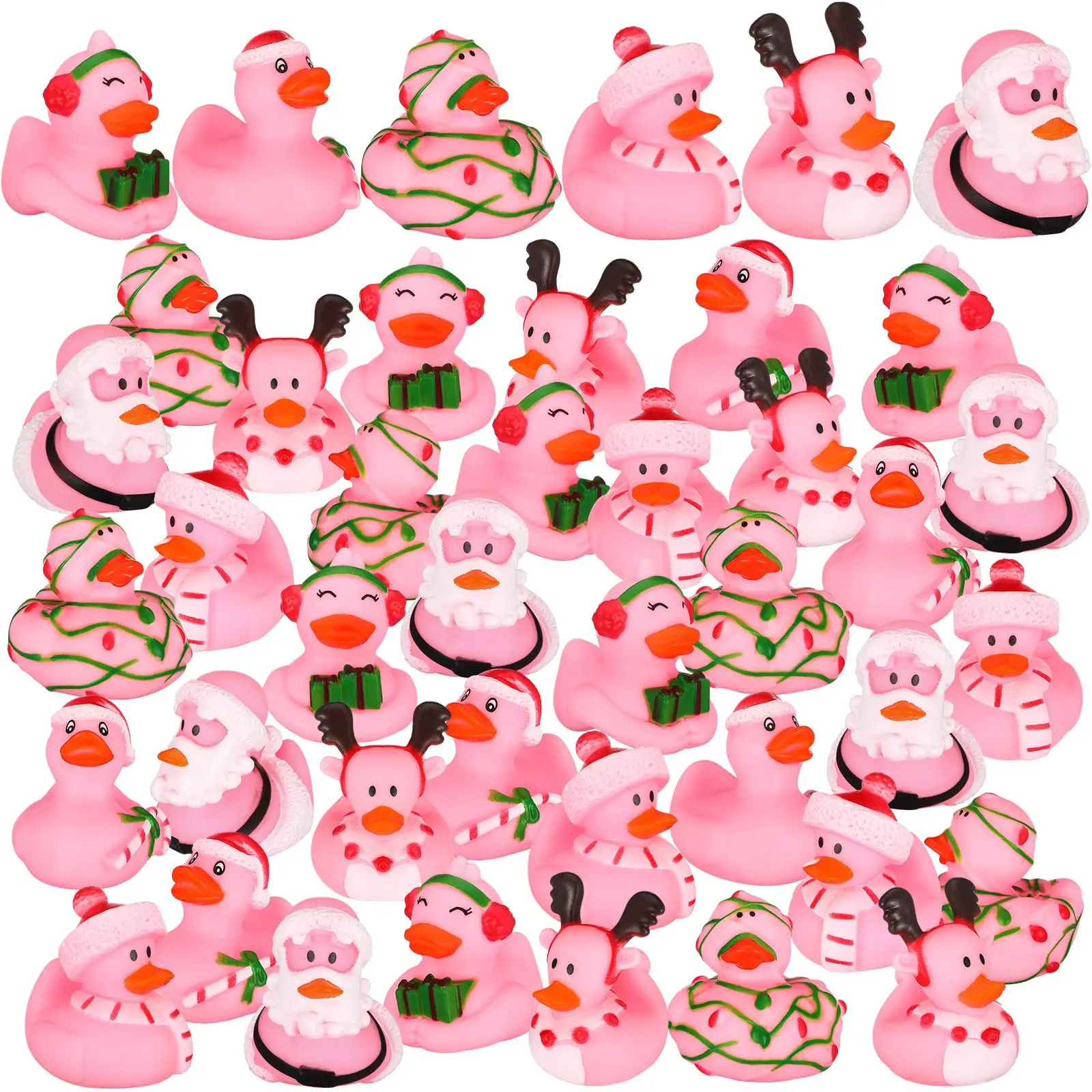 6/12/24pcs Christmas Pink Rubber Duck Toy Rubber Duck Bulk Mini Ducks for Birthday Gifts Shower Party Favors Activity Decoration