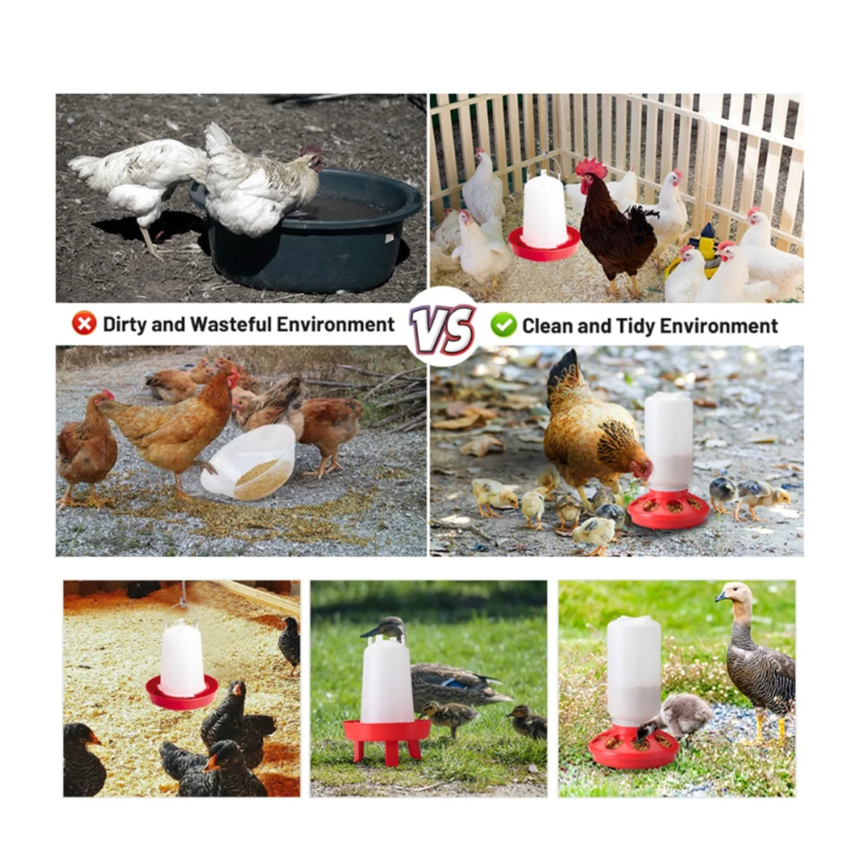 XFDE Top Filling Chick Feeder and Waterer Kit , Chick Feeder and Waterer with 3 Heights Adjustable Legs for Chicks Red