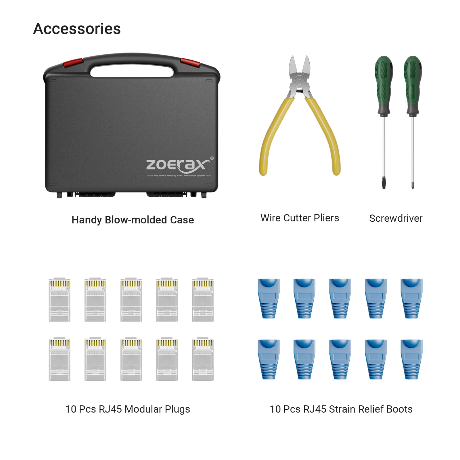 ชุดเครื่องมือเครือข่าย ZoeRax,ชุดเครื่องมือจีบ RJ45 ผ่านเครื่องมือจีบ RJ45, เครื่องทดสอบสายเคเบิล,เครื่องมือเจาะลง,เครื่องปอก