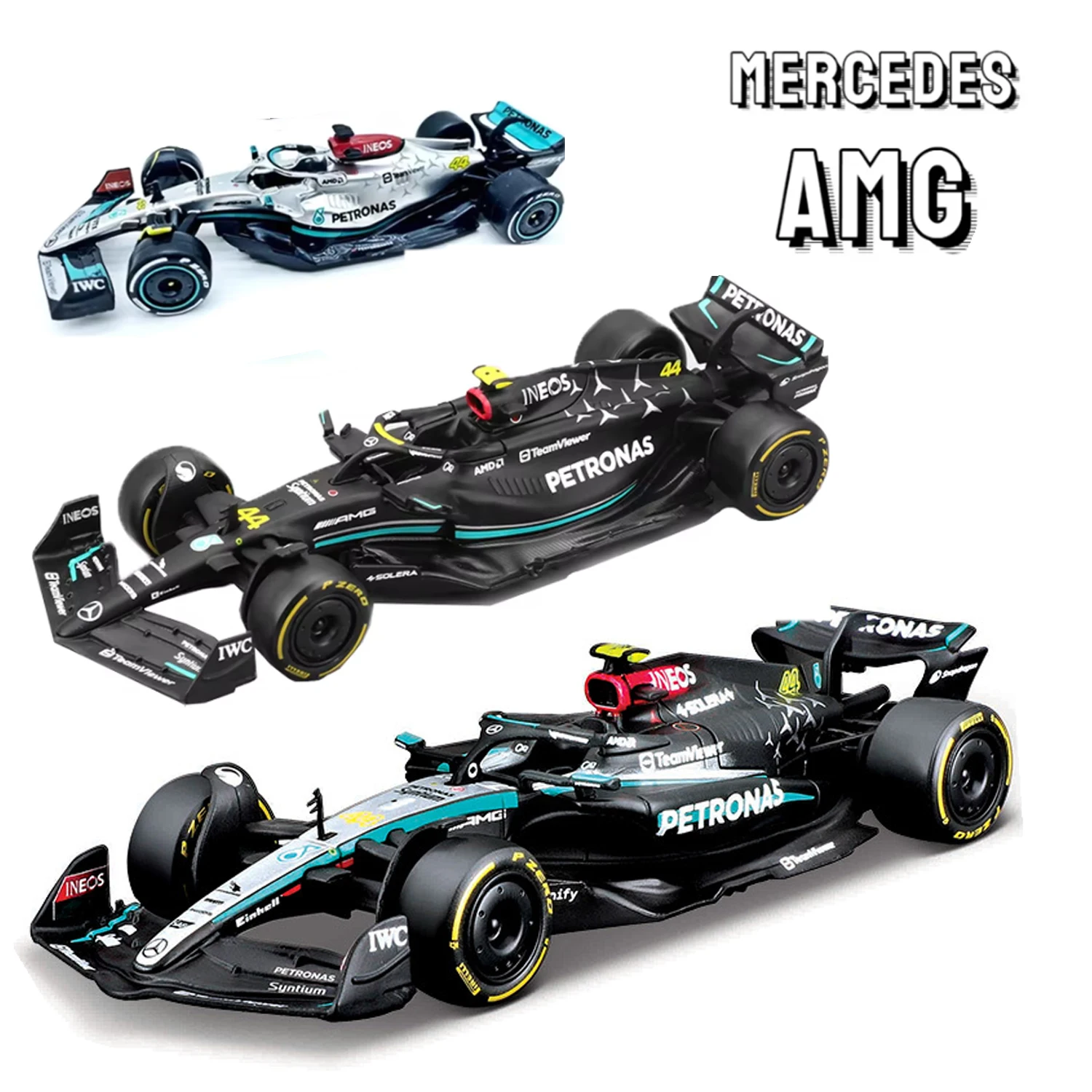 Bburago 1:43 F1 Mercedes-AMG Full Range W13 # 44 # 63 W14-44/63 W15-Nr. 44 Nr. 63 Legierungsspielzeugautomodell Super Formula Druckgussmodus