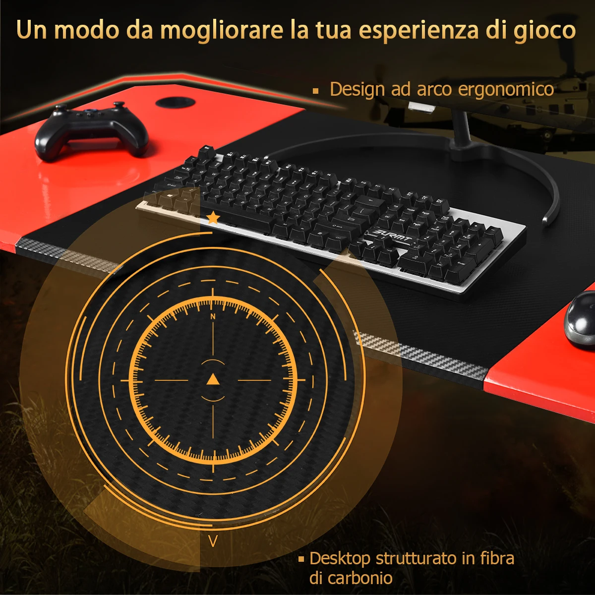 Scrivania da Gaming Tavolo per Computer Ergonomico, con Porta Bicchiere Gancio per Cuffie e Supporti Audio, 120 x 60 x 77 cm, Rosso