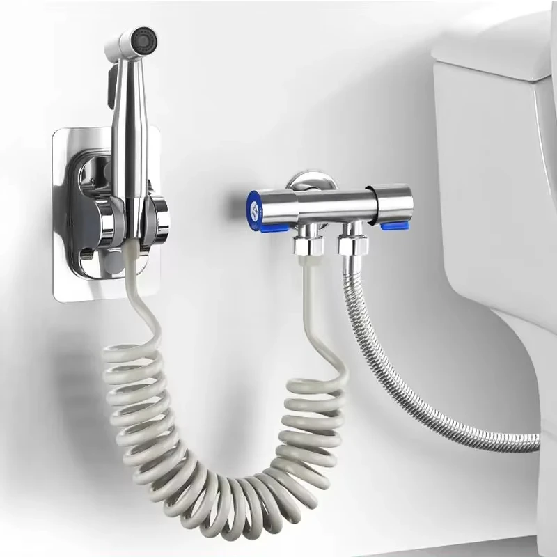 Juego de pistola de limpieza de inodoro, válvula angular de entrada y dos salidas, pistola potenciadora, accesorios de baño, extensor de grifo