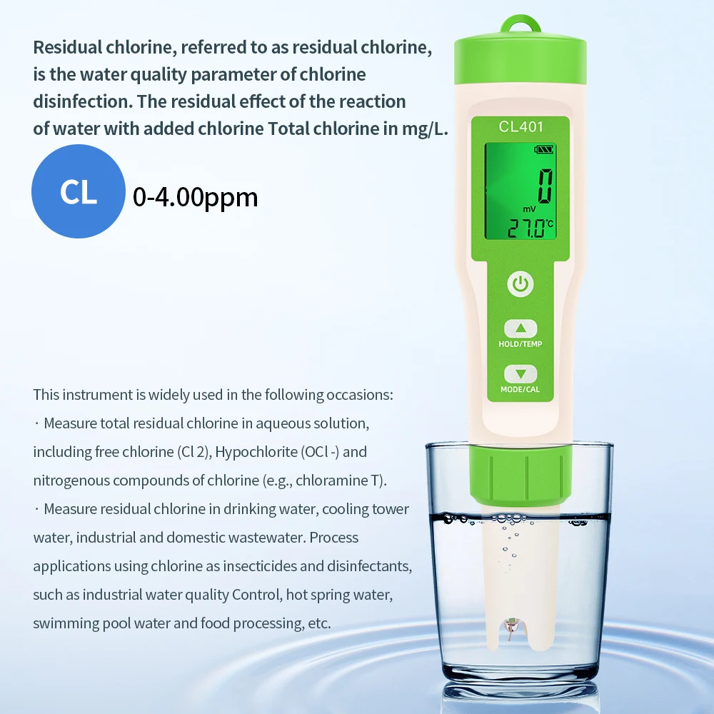 เครื่องตรวจจับคุณภาพน้ำแบบมัลติฟังก์ชั่น PH ORP อุณหภูมิคลอรีน H2 CL สระว่ายน้ำเครื่องทดสอบคุณภาพน้ำไฮโดรโปนิกส์