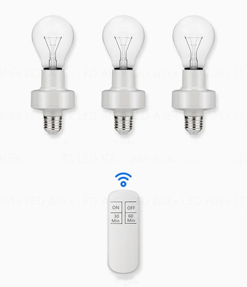 Smart Remote Control Light Switch E27 LED Lamp Wireless Timer Holder Bulb Base Socket On/Off 30M Range For Ceiling Chandelier