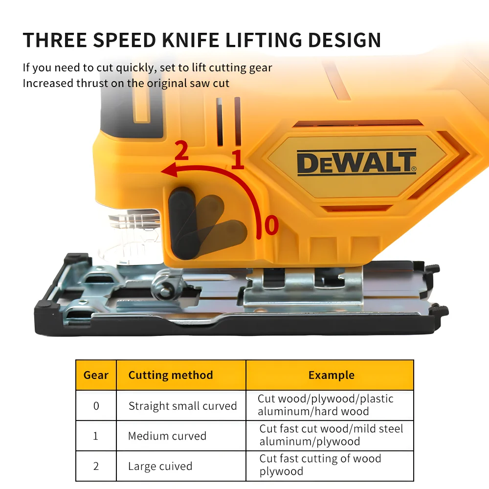 Dewalt Brushless Electric Curve Jig Saw ไม้ตัดโลหะ LED แบบชาร์จไฟได้ 20V แบบพกพาเครื่องมือตัดเครื่อง