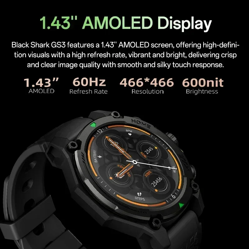 [Мировая премьера] Смарт-часы Bleckshark GS3, глобальная версия, 1,43-дюймовый AMOLED-дисплей, GPS-спутниковое позиционирование, 21 день жизни, 5 АТМ