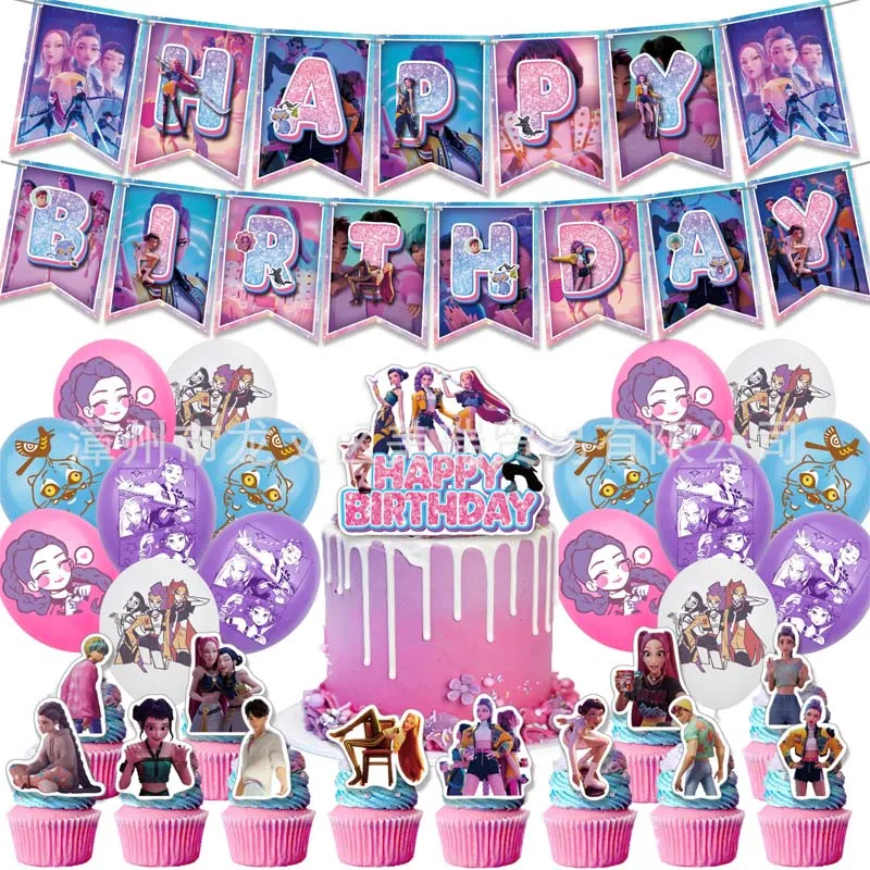 Kpop Demon Hunter Dekoration Einweg-Partygeschirr Banner Luftballons Geburtstagsdekoration Kuchendeckel Einsatz für Babyparty