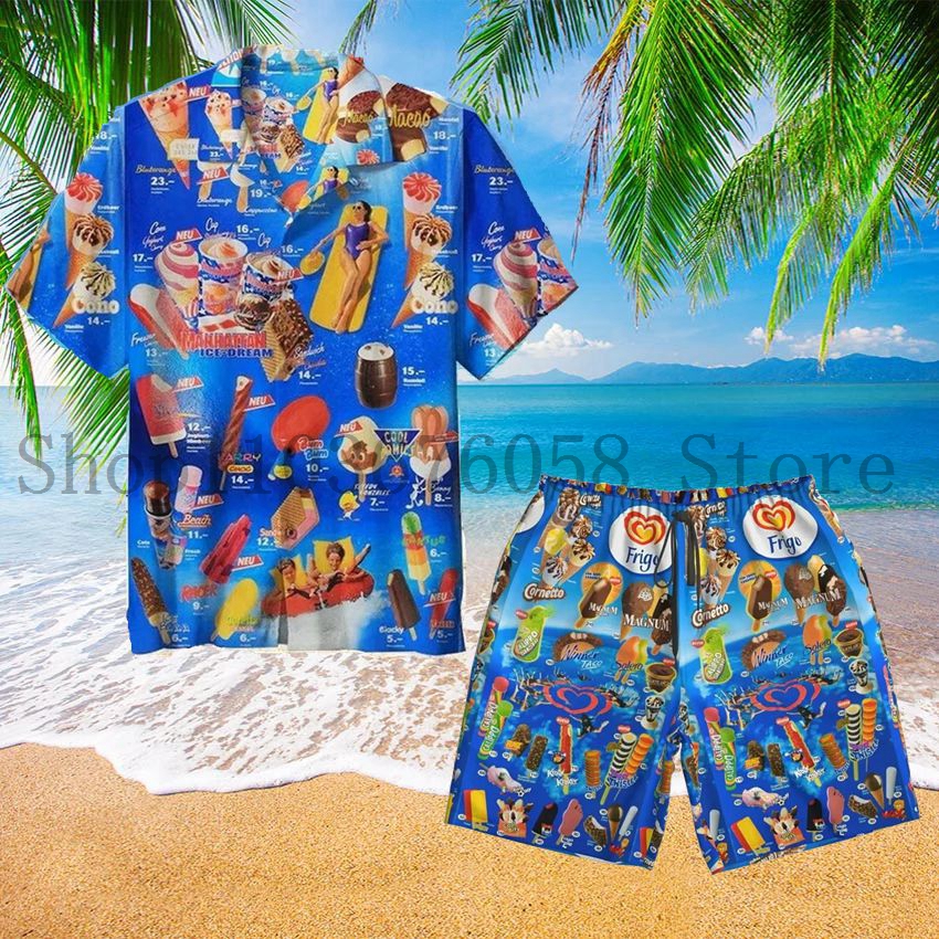 Trendy Coole Mode Eis Shirts Set Männer 3D Druck Hemd + Shorts Mode Zwei Stück Sets Hawaii Strand Hemd unisex Kleidung
