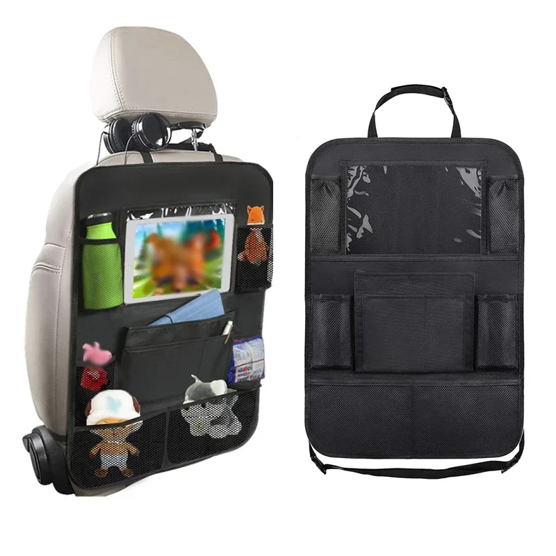 Acessórios para carro de bebê, guarnição para armazenamento de assento de carro infantil, capa traseira à prova de chute, bolsa de armazenamento com tela sensível ao toque, almofada de assento de carro