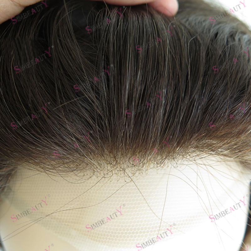 目に見えないナチュラル快適な男性のかつらナチュラルヘアライン通気性 Q6 スイスレース & PU ベース男性かつら 100% 人毛プロテーゼ