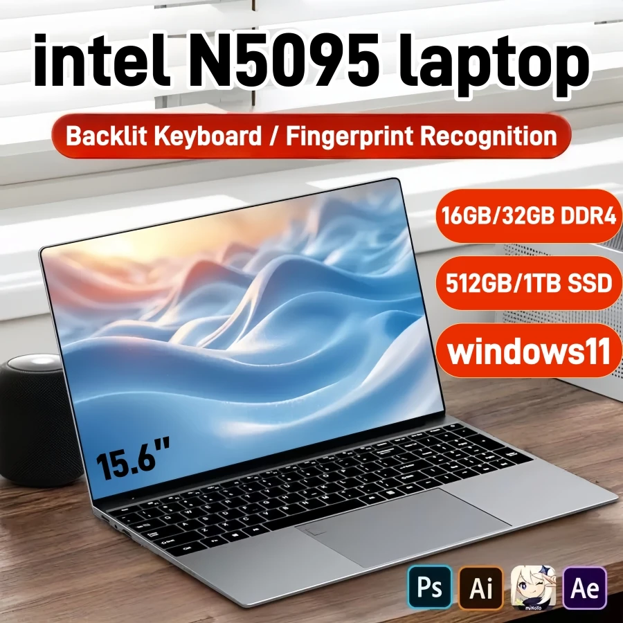 15,6 "ips intel N5095 portátiles para juegos ordenador portátil pc 16GB 32GB DDR4 512G/1TB SSD Windows11 ofertas de teclado retroiluminado