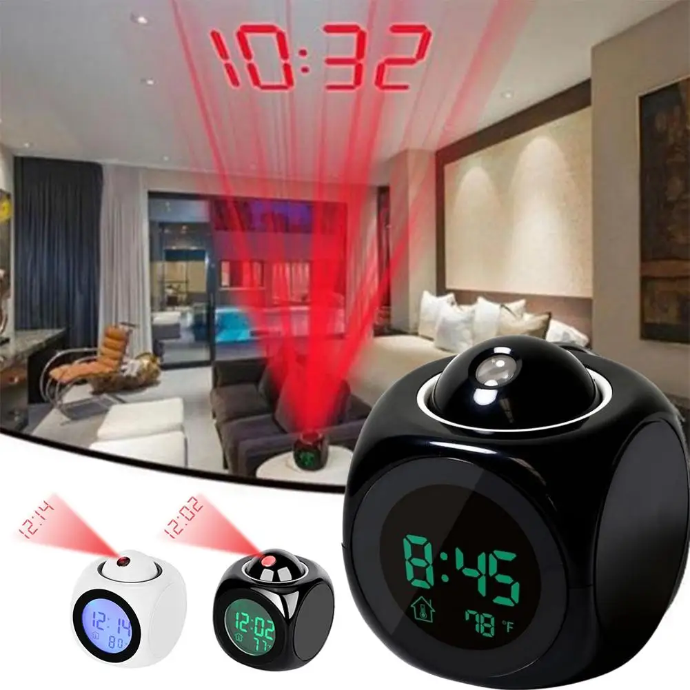 1 pçs projeção despertador display de teto snooze mesa relógio voz multifuncional relógio digital display temperatura novo