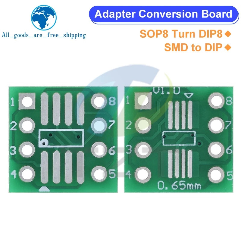 TZT 10 шт. SOP8 Turn DIP8 SMD-адаптер DIP, разъем SOP8/TSSOP8/SOIC8/SSOP8, плата адаптера DIP, преобразовательная пластина 0,65 мм 1,27 мм